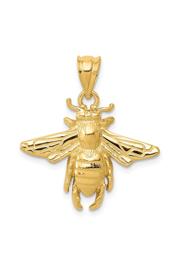 14k Yellow Gold Solid Open-Backed Bee Pendant