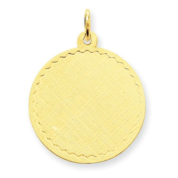 14k Yellow Gold Solid Patterned .018 Gauge Circular Engravable Disc Charm Pendant