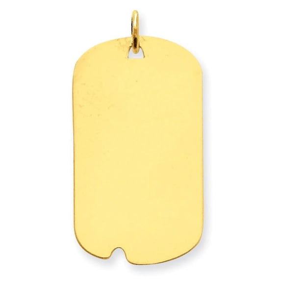 14k Yellow Gold Solid Plain .027 Gauge Engravable Dog Tag with Notch Disc Charm Pendant