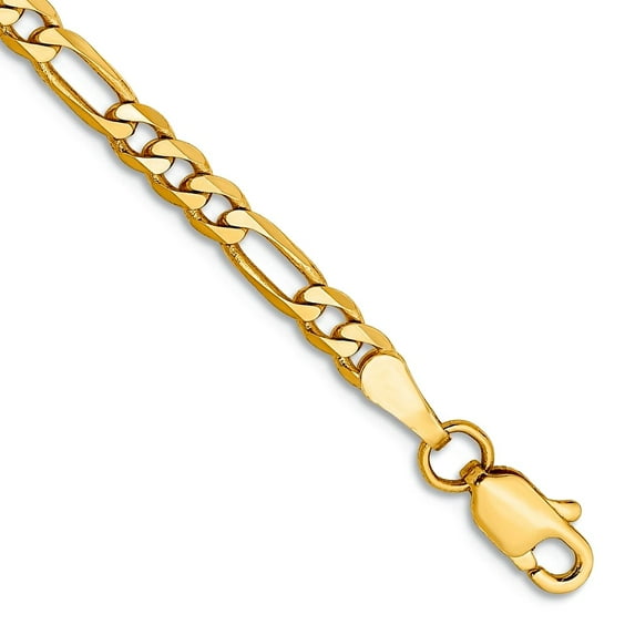 14k Yellow Gold Solid Polished 3.25mm Flat Figaro Chain Bracelet 8 Inch Lobster Claw Link Bracelet for Women and Men