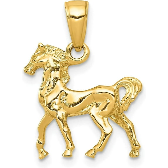 14k Yellow Gold Solid Polished 3-D Horse Charm - 19mm