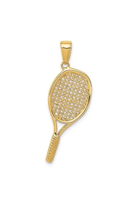 14k Yellow Gold Solid Polished 3-D Tennis Racquet Pendant Charm