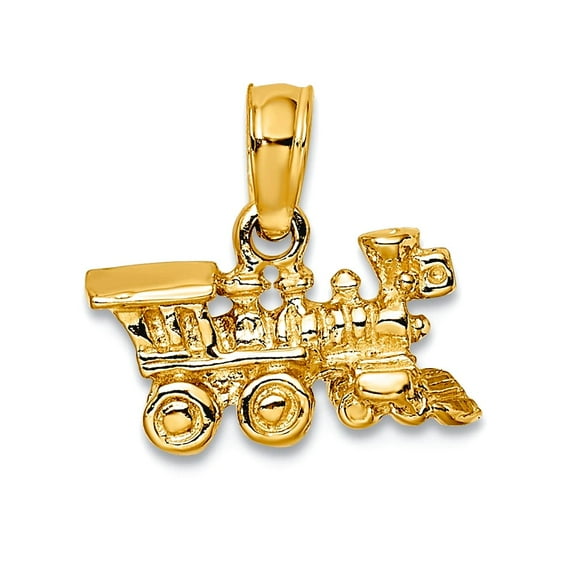 14k Yellow Gold Solid Polished 3-Dimensional Locomotive Pendant Necklace 12x12mm Pendant for Women