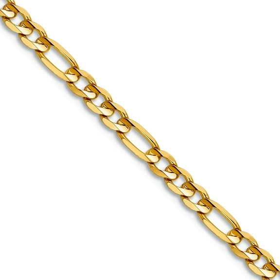 14k Yellow Gold Solid Polished 3mm Concave Open Figaro Chain Necklace 30 Inch Lobster Claw Chain Necklace for Women and