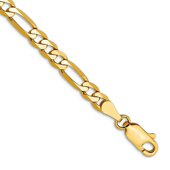 14k Yellow Gold Solid Polished 4mm Flat Figaro Chain Bracelet 8 Inch Lobster Claw Link-Bracelet for Women and Men