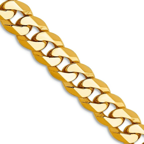 14k Yellow Gold Solid Polished 6.1mm Beveled Curb Chain Necklace 18 Inch Lobster Claw Chain Necklace for Women and Men