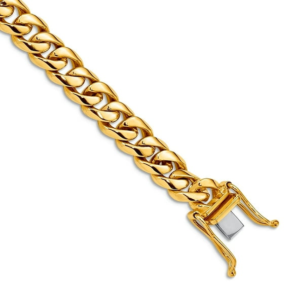 14k Yellow Gold Solid Polished 7.25mm Hand-Rounded Curb Chain Bracelet 8 Inch Lobster Claw Link Bracelet for Women and M