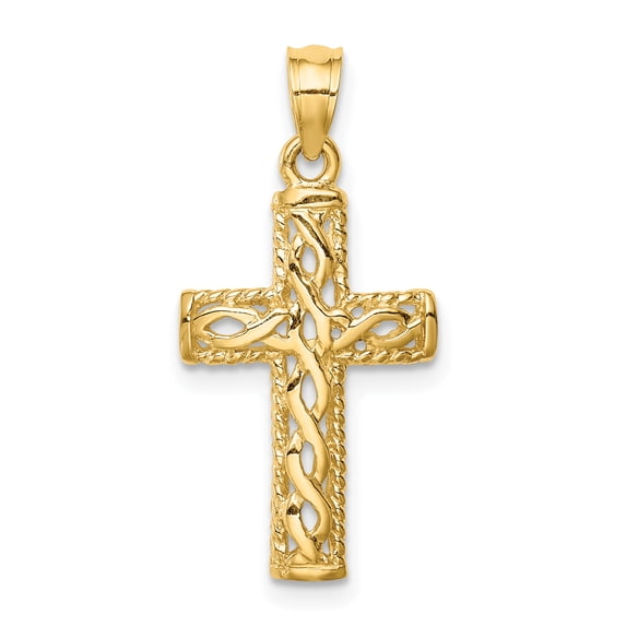 14k Yellow Gold Solid Polished Braided Cross Charm Pendant