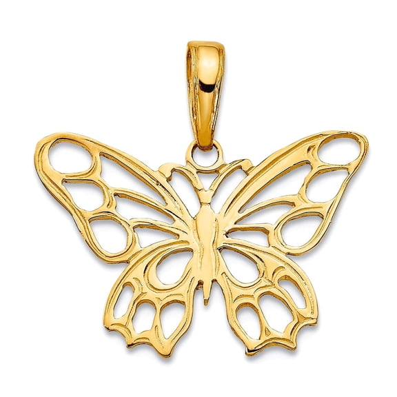 14k Yellow Gold Solid Polished Butterfly Angel Wings Cut-out Pendant Necklace 17x20mm Wide Pendant for Women