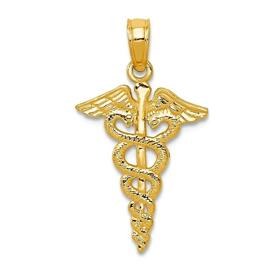 14k Yellow Gold Solid Polished Caduceus Pendant Necklace 23x12mm Pendant for Women - .6 Grams