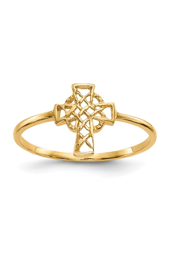 14k Yellow Gold Solid Polished Celtic Cross Band Ring