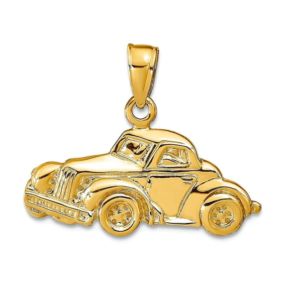 14k Yellow Gold Solid Polished Classic Oxidized Car Pendant Necklace 18x27mm Pendant for Women