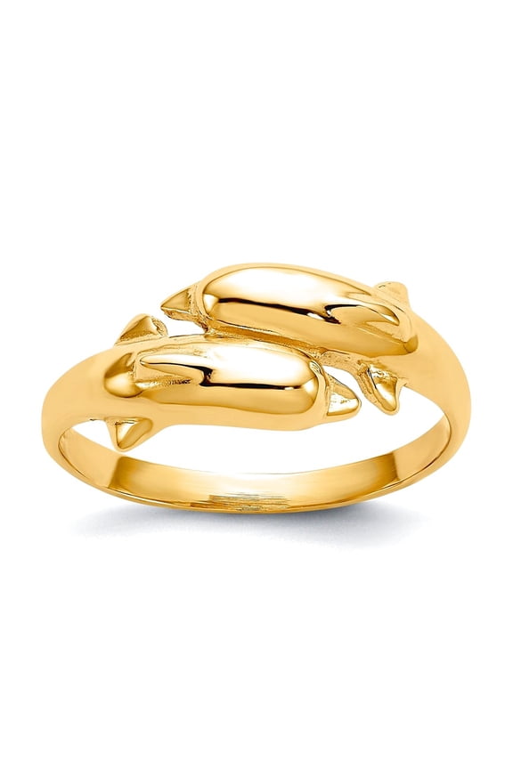 14k Yellow Gold Solid Polished Double Dolphin Ring Size 6.00 Ring for Women - 2.5 Grams