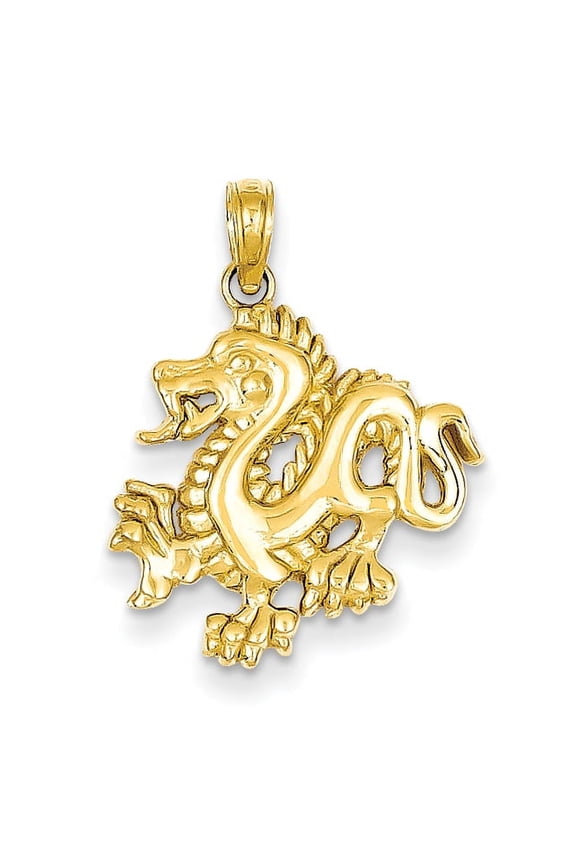 14k Yellow Gold Solid Polished Dragon Pendant Charm