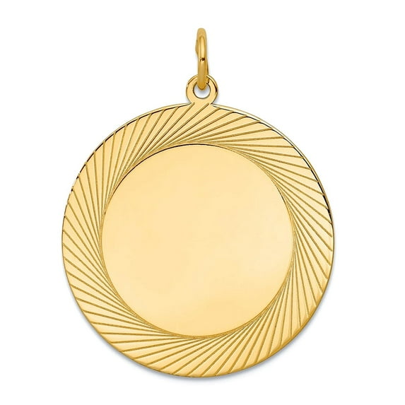 14k Yellow Gold Solid Polished Etched Design .027 Gauge Circular Engraveable Disc Charm 32x27mm Wide Pendant Necklace fo