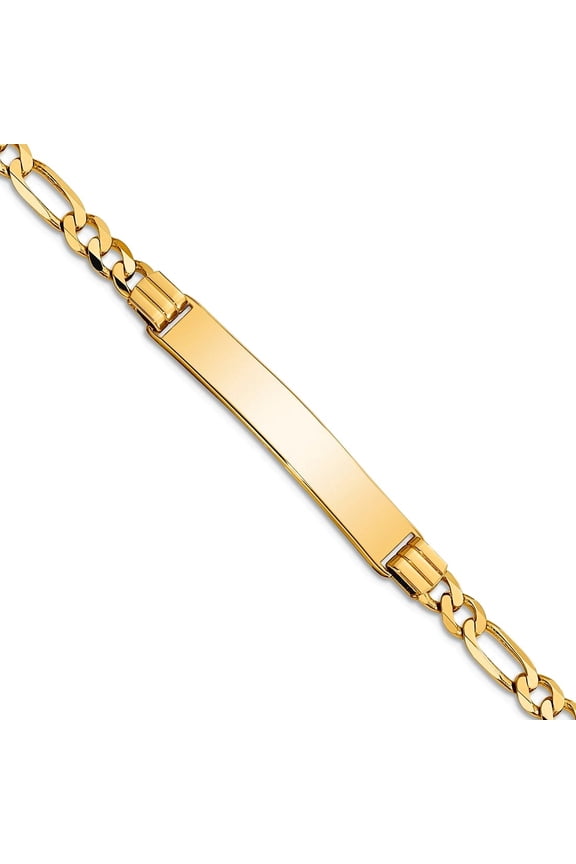 14k Yellow Gold Solid Polished Figaro ID Bracelet 8 Inch 4.5mm Lobster Claw Identification Bracelet for Women