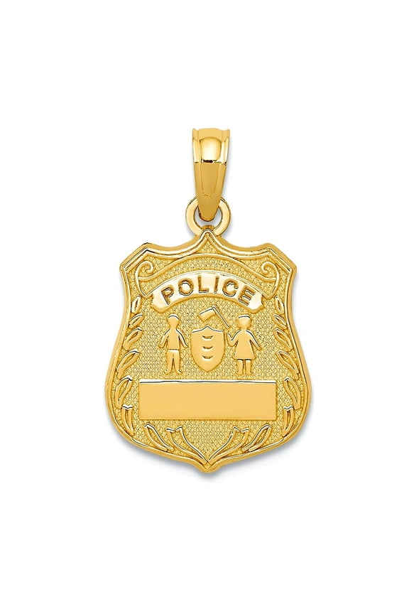 14k Yellow Gold Solid Polished Engravable (front only) Police Badge Pendant Necklace 21x12mm-Pendant for Women