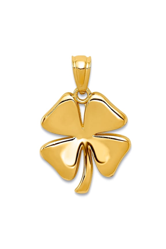 14k Yellow Gold Polished 4 Leaf Clover Pendant Necklace Pendant for Women