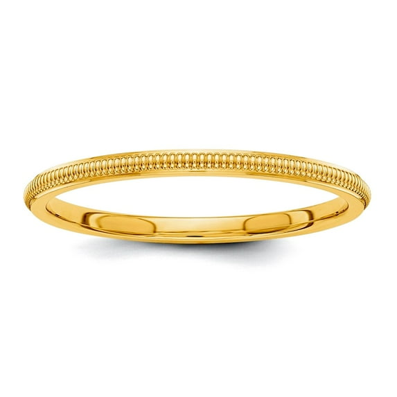 14k Yellow Gold Solid Polished Flat edge 1.5mm Milgrain Band Ring Size 7 Ring for Women and Men