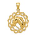 thumbnail image 1 of 14k Yellow Gold Solid Polished Horse Head in Horseshoes Pendant Charm, 1 of 1