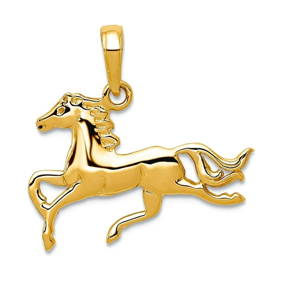 14k Yellow Gold Solid Polished Horse Pendant Necklace 19x21.5mm Wide Pendant for Women - 1.1 Grams