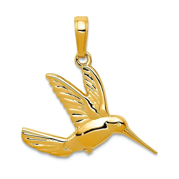 14k Yellow Gold Solid Polished Humming Bird in Flight Pendant Necklace 21x21mm Pendant for Women