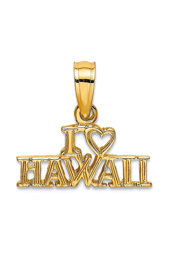 14k Yellow Gold Solid Polished I Love Heart Hawaii Pendant Necklace 12.55x14.3mm Wide 0.8mm Thick Pendant for Women