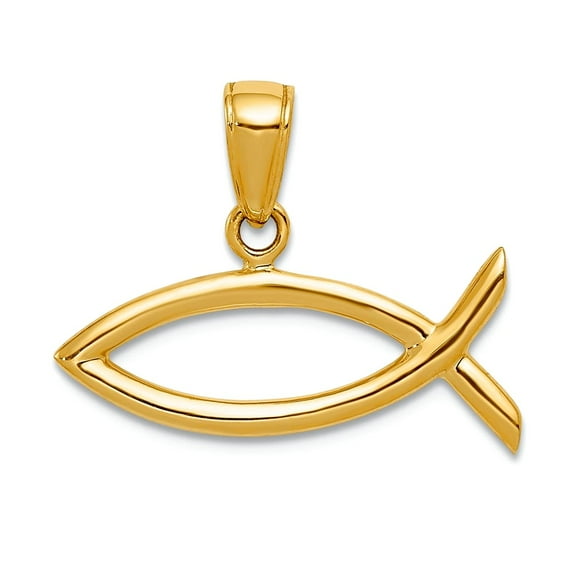 14k Yellow Gold Solid Polished Ichthus Animal Sealife Fish Pendant Necklace 16x22mm Wide Pendant for Women