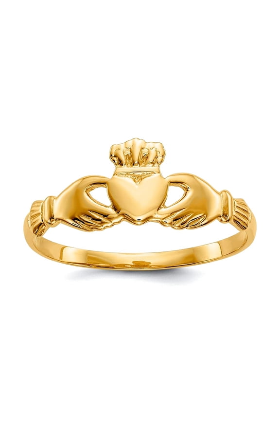 14k Yellow Gold Solid Polished Irish Claddagh Celtic Trinity Knot Ring Size 7.5 Ring for Women
