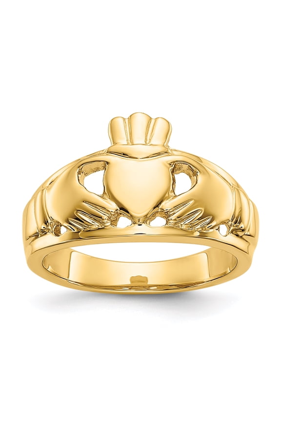 14k Yellow Gold Solid Polished Ladies Claddagh Band Ring