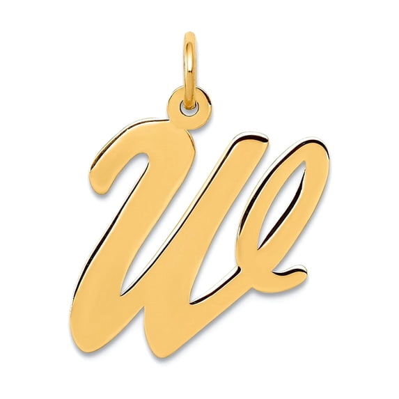 14k Yellow Gold Solid Polished Laser-cut Large Script Letter Name Personalized Monogram Initial W Charm Pendant Necklace