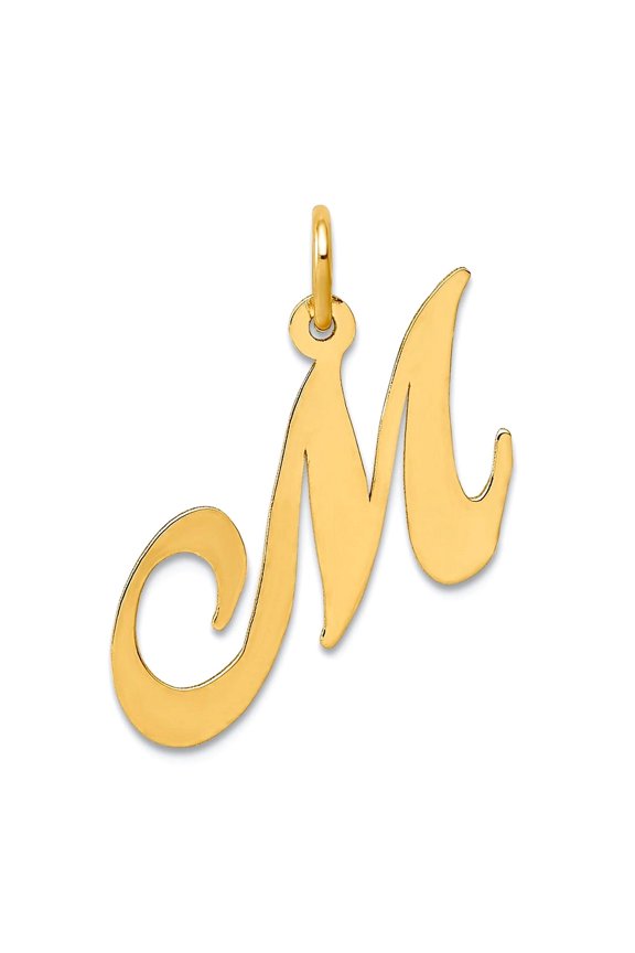 14k Yellow Gold Solid Polished Laser-cut Medium Fancy Script Letter Name Personalized Monogram Initial M Charm 19.4x23.8