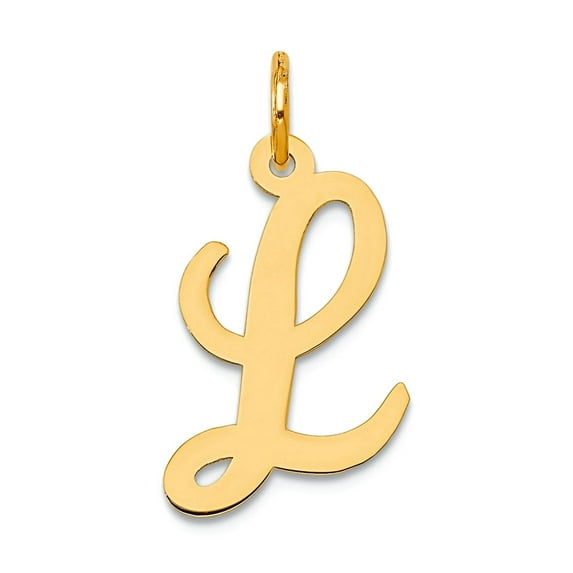 14k Yellow Gold Solid Polished Laser-cut Medium Script Letter Name Personalized Monogram Initial L Charm 20.2x14.3mm Pen