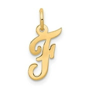 JEWELRYWEB 14k Yellow Gold Solid Polished Laser cut Small Script Letter Name Personalized Monogram Initial F Charm Pendant Necklace