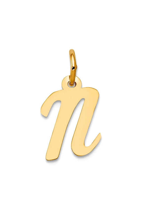 14k Yellow Gold Solid Polished Laser-cut Small Script Letter Name Personalized Monogram Initial N Charm 16.3x9.7mm Penda
