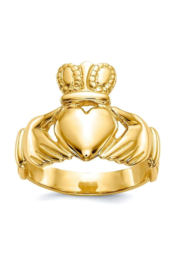 14k Yellow Gold Solid Polished Mens Irish Claddagh Celtic Trinity Knot Ring Size 10 Ring for Men