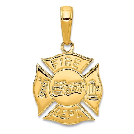 14k Yellow Gold Solid Polished Not engraveable Fire Dept Shield Pendant Necklace 19.5x13.2mm Pendant for Women