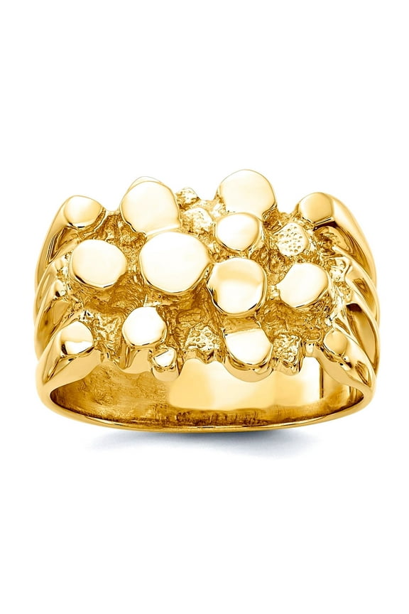 14k Yellow Gold Solid Polished Not engraveable Mens Nugget Ring Size 10 Ring for Men - 12.1 Grams