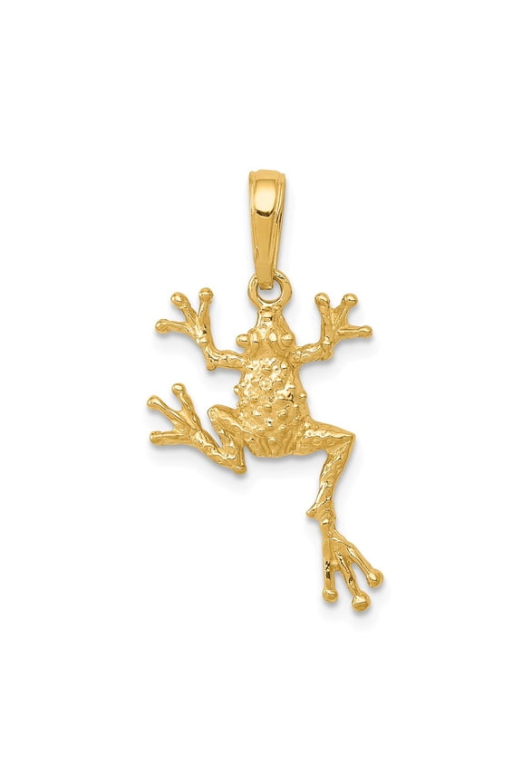 14k Yellow Gold Solid Polished Open-Backed Frog Pendant