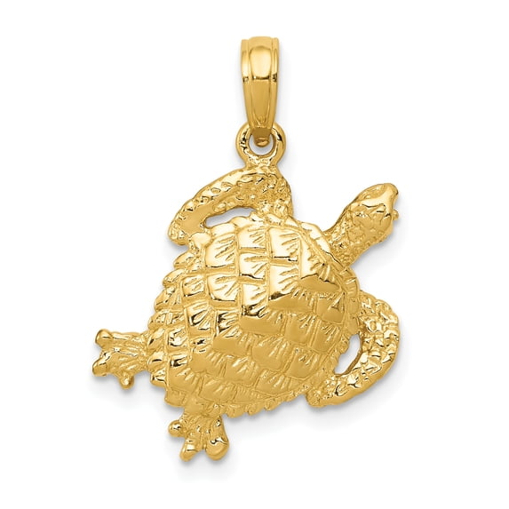 14k Yellow Gold Solid Polished Open-Backed Turtle Charm Pendant