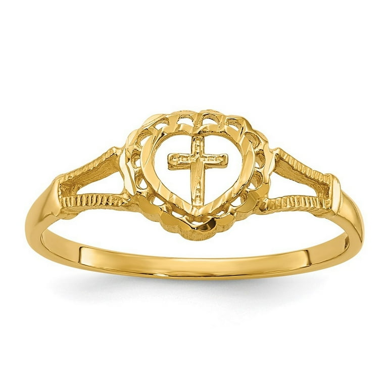 10k or 14k Yellow Gold Childs Heart With Cross Ring 10k or 14k Yellow Gold Childs Heart With Cross Ring