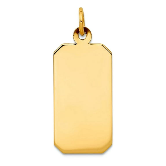 14k Yellow Gold Solid Polished Plain .009 Gauge Engraveable Rectangular Disc Charm 28x11mm Wide Pendant Necklace for Wom