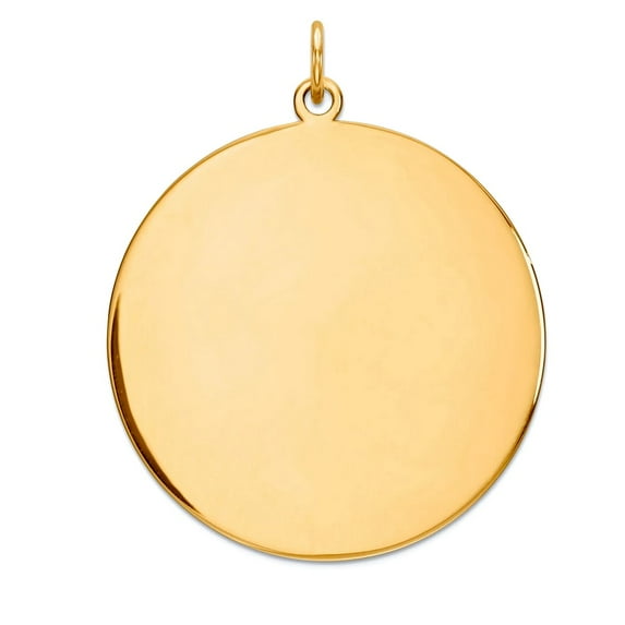 14k Yellow Gold Solid Polished Plain .013 Gauge Circular Engraveable Disc Charm 32x28mm Wide Pendant Necklace for Women