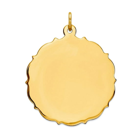 14k Yellow Gold Solid Polished Plain .018 Gauge Engraveable Disc Charm 32x26mm Wide Pendant Necklace for Women