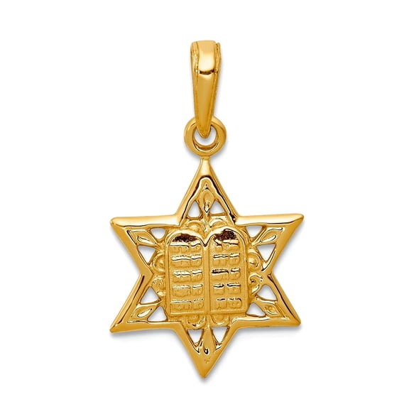 14k Yellow Gold Solid Polished Religious Judaica Star of David With Tablets In Center Pendant Necklace 23x15mm Wide Pend