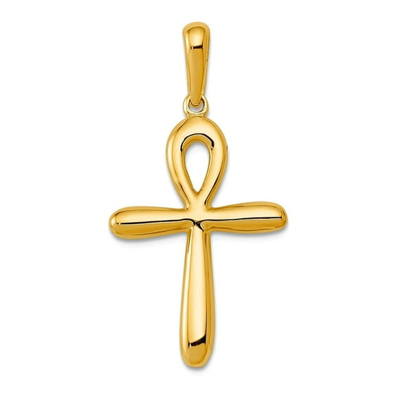 14k Yellow Gold Solid Polished Rounded Egyptian Religious Faith Cross Pendant Necklace 27.6x33.3mm Pendant for Women