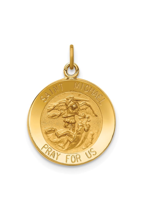 14k Yellow Gold Solid Polished/Satin Small Round St. Michael Medal