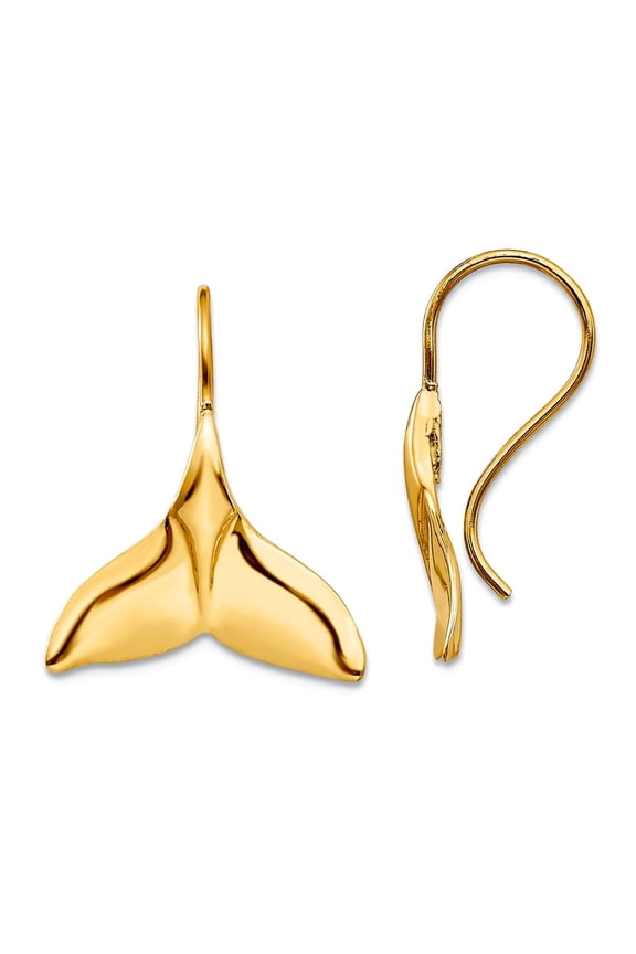 14k Yellow Gold Solid Polished Shepherd hook Whale Tail Wire Earrings 29x17mm Wide Stud Earring for Women