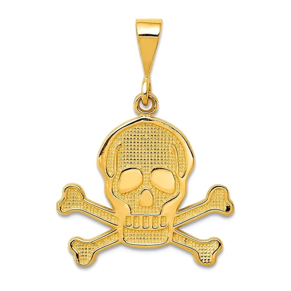 14k Yellow Gold Solid Polished Skull and Bones Pendant Necklace 30x20mm Wide Pendant for Women