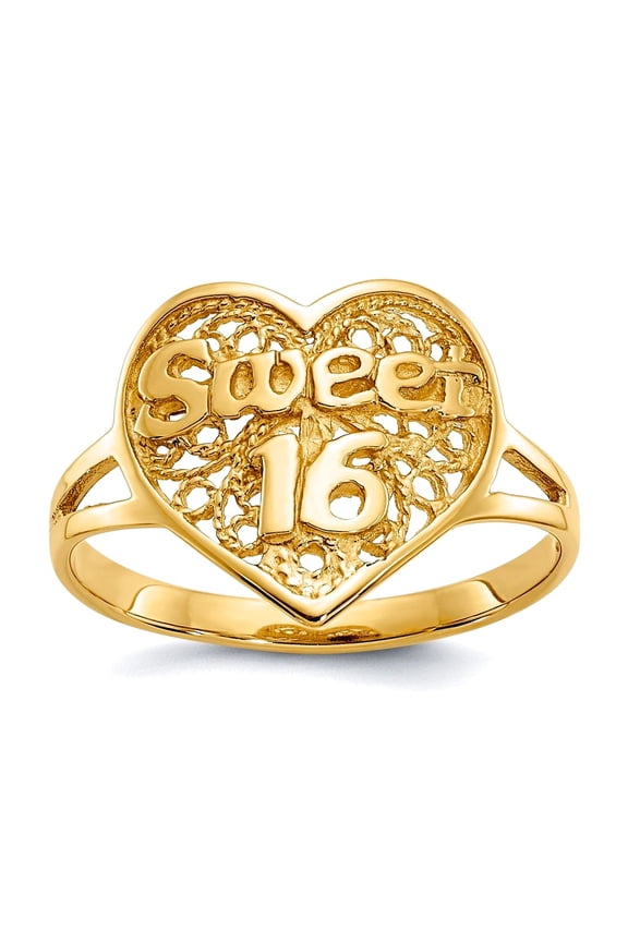 14k Yellow Gold Solid Polished Sweet 16 Love Heart Ring Size 6 Statement Ring for Women - 1.9 Grams